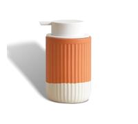 ABBI NIMO Dispensador de jabón de Espuma de cerámica de Terracota sumergido a Mano, Botella de jabón Acanalada con Bomba de Silicona Blanca, dispensador de jabón de Mano Recargable para baño