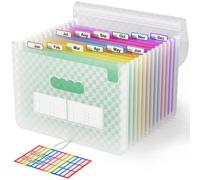 ABC life Carpeta Clasificadora de Acordeon 13 Bolsillos,A4 Carpetas Plastico Archivador con Patrón de Cuadrícula,Organizador Papeles Documentos Arcoíris,Extensible Maletin Archivadora(Verde)