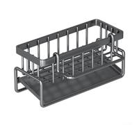 Ableholy Soporte de esponja de metal con poste de trapo y bandeja de drenaje, resistente al óxido, organizador de fregadero para organización de cocina, gris (gris con poste)