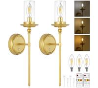 ABOHU Juego de 2 Apliques de Pared Que Funcionan con Pilas, USB Recargable Apliques Sin Cable Batteria Regulable con Control Remoto y Bombillas Carga Desmontables, para Salón, Dormitorio (Oro)