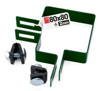 Abrazadera de esquina 80x80mm galvanizada, soporte acero cincado resistente, abrazadera puntal valla, abrazaderas metalicas para tubos, bridas metalicas para poste valla, color verde, Lun Fix