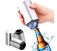 Abridor automático de botellas de cerveza de acero inoxidable, tapa de empuje sin curvatura, fácil de abrir para botellas de vidrio de cerveza y refresco, abridor de cocina 200215-Silver