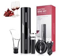 Abridor de vino 4 en 1 Juego, Sacacorchos Eléctrico usb， sacacorchos eléctrico Portátil, con Cortacapsulas Botella, Vertedor de Vino, Tapón de Vino de Vacío, Cable USB