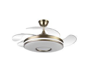 ABRILA ALTA GAMA Ventilador Dc Dani 59w 6980lm CUERO 4 Aspas desp.107d 3000-4000-6000k Control Remoto, Regulables intensidad, Memoria Y Temporizador Control de aire verano o invierno Incluye mando y