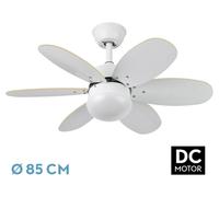 Fabrilamp Ventilador de techo Abrila Alves, 6 aspas, DC, reversible, mando y temp. Blanco/Haya