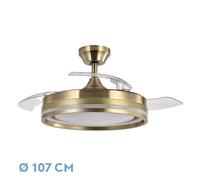 Abrila CERRATO ventilador de techo con luz LED para interior, motor DC, 4 aspas desplegables, 6 velocidades, mando a distancia, temporizador, memoria, cuero
