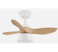 Fabrilamp Ventilador DC Abrila cúbico blanco/haya, tres aspas, con 6 velo