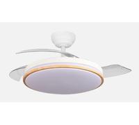 ABRILA Ventilador DC Relámpago 60W Blanco/Haya, 3 aspas, LED regulable, mando y temporizador