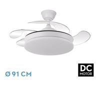 Ventilador DC con Luz TRIDENTE MINI 91cm Blanco Aspas Desplegables