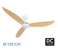 Abrila Ventilador de techo Genil DC 24 W Blanco/Haya 3 aspas 6 velocidades 3 temperaturas luz Mando