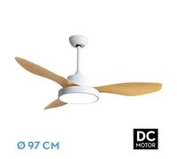 Abrila Ventilador de techo Hayate, motor DC, LED, 3 aspas, 6 vel., mando a distancia, Blanco/Haya