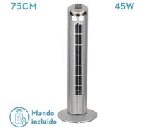 ABRILA - Ventilador De Torre OBRIGO | Color Plata con Base Estable | 2 Posiciones | 3 Modos de Aire | Temporizador | Mando a distancia incluido | Diseño Moderno y Elegante