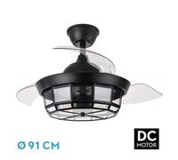Abrila Tornado Negro - Ventilador De Techo Aspas Retráctiles 220-240 V