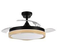 ABRILA - Ventilador DC BLONDI | Color Negro/Madera con tres Aspas Desplegables | con 6 Velocidades Ajustables | con 3 Temperaturas de Luz | Mando a Distancia Incluido