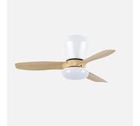 ABRILA - Ventilador DC Cain 15W Blanco/Haya | 3 Aspas | LED Integrado | 3 Temperaturas de Luz | Control Remoto | Temporizador | 22x62x62 cm