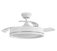 ABRILA - Ventilador DC CERRATO | Color Blanco con tres Aspas Desplegables | con 6 Velocidades Ajustables | con 3 Temperaturas de Luz | Mando a Distancia Incluido