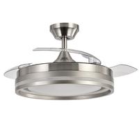 ABRILA - Ventilador DC CERRATO | Color Níquel con tres Aspas Desplegables | con 6 Velocidades Ajustables | con 3 Temperaturas de Luz | Mando a Distancia Incluido