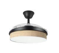 ABRILA - Ventilador DC MODA | Color Negro con tres Aspas Desplegables ABS y Difusor Cañizo Claro | 6 Velocidades Ajustables | 3 Temperaturas de Luz | con Temporizador y Mando a Distancia Incluido