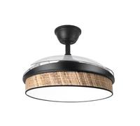 ABRILA - Ventilador DC MODA | Color Negro con tres Aspas Desplegables ABS y Difusor Cañizo Oscuro | 6 Velocidades Ajustables | 3 Temperaturas de Luz | con Temporizador y Mando a Distancia Incluido