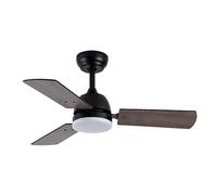 ABRILA - Ventilador DC PORTICO | Negro con tres Aspas Reversibles en Color Blanco/Haya | con 6 Velocidades Ajustables | 3 Temperaturas de Luz Seleccionables | Mando a Distancia Incluido