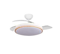 ABRILA Ventilador DC Relámpago 60W Blanco/Haya, 3 aspas, LED regulable, mando y temporizador