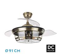 Abrila-ventilador dc tornado cuero- 3xe27 - 91d - 3 aspas retráctiles