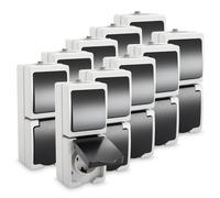 ABSINA Combinación de toma de corriente e interruptor de superficie IP44-10 tomas de corriente con contacto de protección y conmutador de superficie para lugares húmedos - 250V 16A