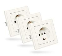 ABSINA Toma de corriente con contacto de protección para montaje empotrado - 3 tomas de corriente de pared blancas 250V AC, 16A, IP20 incl. marco, inserto empotrado y tapa - tapa de toma de corriente