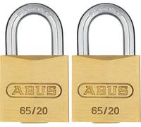ABUS Candado de latón 65/20 - juego de 2, cierre igualado - candado para maletas - cuerpo del candado de latón macizo - arco de acero templado - nivel de seguridad ABUS 3