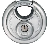 ABUS Diskus 26WY/80 Candado de acero inoxidable, incluye 4 llaves - con protección integral de 360° - para camiones, furgonetas, portones, sótanos - nivel de seguridad ABUS 8 - plateado - 82344