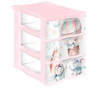 AC - Cajonera de plástico - Modelo Volar - 3 cajones Transparentes - Torre de almacenaje - Libretas, Ropa - Dormitorio Infantil - Fabricada en España (Rosa - 36 x 28 x 37 cm)