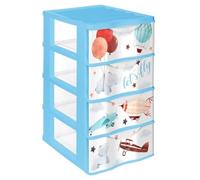 AC - Cajonera de plástico - Modelo Wagon Let's Fly - 4 cajones - Torre de almacenaje - Libretas, Ropa - Dormitorio Infantil - Fabricada en España (Azul - 40 x 38 x 64 cm)