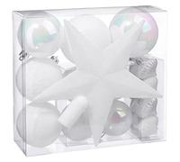 AC-Déco - Juego de bolas y estrella para árbol de navidad, 18 piezas, color blanco