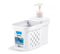 AC - Estropajero con Dispensador de Jabón | Organizador de Fregadero de Plástico | Porta Estropajos con Dosificador Integrado | Fabricado en España | Color Blanco | 15 x 9,3 x 17 cm