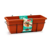 AC - Jardinera de plástico para balcón con Plato Integrado y Soporte metálico - Modelo PLFT - 10 litros - Fabricada en España (Marrón - 50 cm)