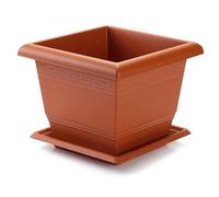 AC - Maceta Cuadrada con Plato Terracota - Fabricado en Plástico - Apto para Exterior e Interior del hogar - 30 cm - Color Marrón