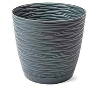 AC - Maceta Redonda con Plato - Diseño Wind (Ø 15 cm) - Fabricado en plástico - Ideal para jardín Exterior, terraza o balcón - Color Antracita