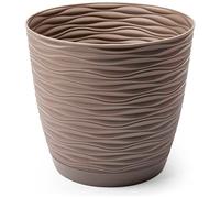 AC - Maceta Redonda con Plato - Diseño Wind (Ø 15 cm) - Fabricado en plástico - Ideal para jardín Exterior, terraza o balcón - Color Marrón Topo