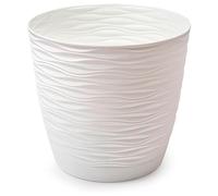 AC - Maceta Redonda con Plato - Diseño Wind (Ø 27 cm) - Fabricado en plástico - Ideal para jardín Exterior, terraza o balcón - Color Blanco Roto