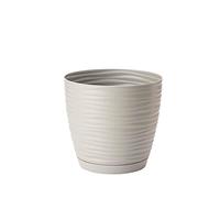 AC - Maceta Redonda de 19 cm con Plato Discreto, Diseño Sahara, Fabricado en España, jardín Exterior, terraza o balcón, Color Beige