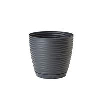 AC - Maceta Redonda de 19 cm con Plato Discreto, Diseño Sahara, Fabricado en España, jardín Exterior, terraza o balcón, Color Antracita
