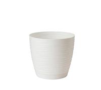 AC - Maceta Redonda de 19 cm con Plato Discreto, Diseño Sahara, Fabricado en España, jardín Exterior, terraza o balcón, Color Blanco
