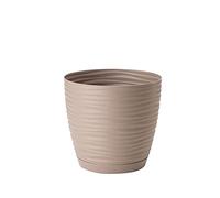 AC - Maceta Redonda de 19 cm con Plato Discreto, Diseño Sahara, Fabricado en España, jardín Exterior, terraza o balcón, Color Topo