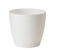 AC - Maceta Redonda de 27 cm con Plato Discreto, Diseño Sahara, Fabricado en España, jardín Exterior, terraza o balcón, Color Blanco