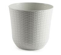 AC - Maceta Redonda - Fabricación en plástico - Diseño Rattan - Ideal como macetero, Tiesto, Recipiente para Plantas, Flores, balcón, terraza, jardín - Ø 33 cm - Color Blanco Marfil
