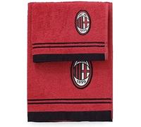 AC Milan Juego de toallas/100% algodón de Rizo, Color Rojo/Negro, 100 cm x 60 cm x 1 cm