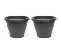 AC - Pack de 2 Macetas Mediterráneas - Plástico Resistente - Ideal para el Hogar, Plantas, Jardín, Decoración. - Cuidado de Plantas - Forma Redonda - 25 cm - Color Gris