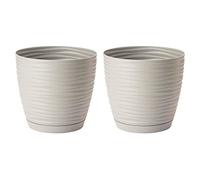 AC - Pack de 2 Macetas Redonda de 15 cm con Plato Discreto, Diseño Sahara, Fabricado en España, jardín Exterior, terraza o balcón, Color Beige