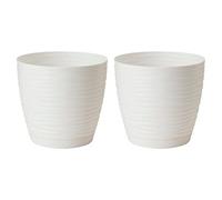 AC - Pack de 2 Macetas Redonda de 27 cm con Plato Discreto, Diseño Sahara, Fabricado en España, jardín Exterior, terraza o balcón, Color Blanco