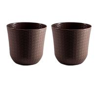 AC - Pack de 2 macetas Redonda - Fabricación en plástico - Diseño Rattan - Ideal como macetero, Tiesto, Recipiente para Plantas, Flores, balcón, terraza, jardín - Ø 33 cm - Color Wengué